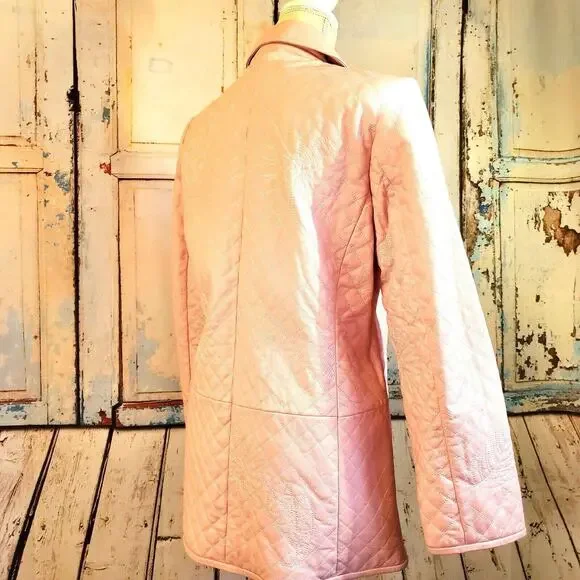 Vintage Pamela McCoy Pink Classic Quilted Leather Coat Size S Lined 2 Pockets - Picture 9 of 10